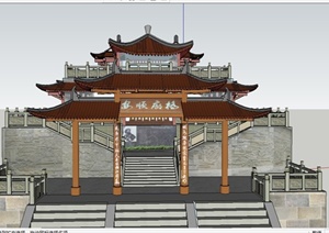 某古典中式风格安顺廊桥建筑设计SU(草图大师)模型