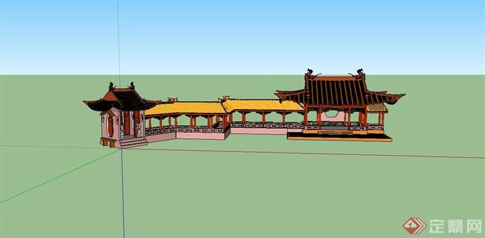 某细致古典中式风格亭廊组合设计SU模型(1)