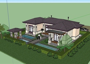 某新古典风格详细单层别墅建筑楼设计SU(草图大师)模型