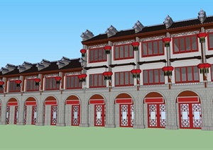 某古典中式风格小镇商业街建筑设计SU(草图大师)模型
