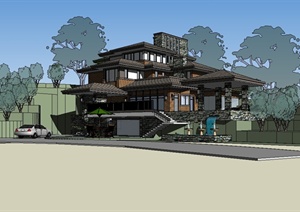 新古典风格详细多层的别墅设计SU(草图大师)模型