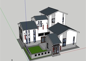 现代中式风格农村自建别墅设计SU(草图大师)模型