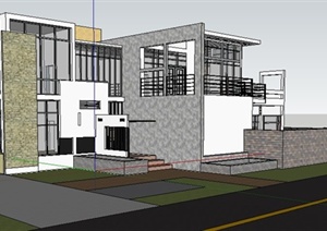现代住宅二层别墅建筑设计Su模型
