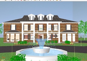 现代风格二层别墅建筑带有景观SU(草图大师)模型