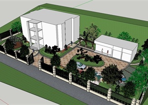 某细致现代风格别墅庭院花园景观规划设计SU(草图大师)模型