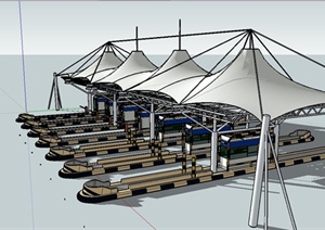 某现代风格高速公路收费站建筑设计SU(草图大师)模型