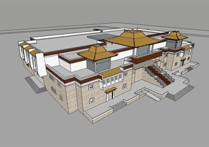 西藏藏式博物馆多层建筑设计SU(草图大师)模型