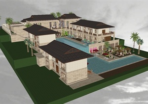某东南亚风格住宅别墅建筑设计SU(草图大师)模型