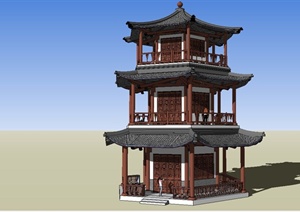 某古典中式风格六角楼建筑设计SU(草图大师)模型