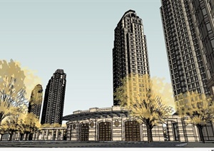 某细致新古典风格商业住宅小区建筑设计SU(草图大师)模型