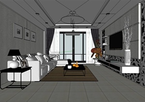 某现代风格客厅装饰设计SU(草图大师)模型含JPG效果图