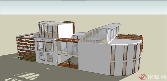 现代简约独栋别墅建筑设计SU模型(2)