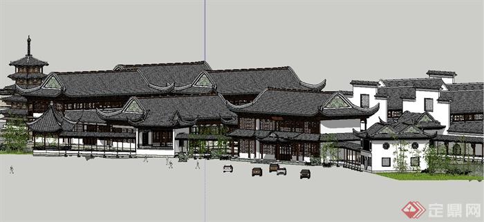 古典中式风格苏州四大名园之拙政园建筑设计SU模型(13)
