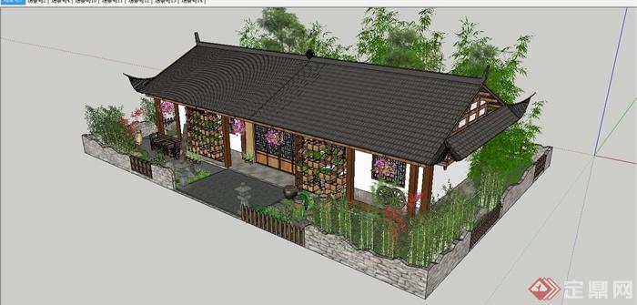 某中式白族特色民宿住宅庭院景观规划设计SU模型(9)