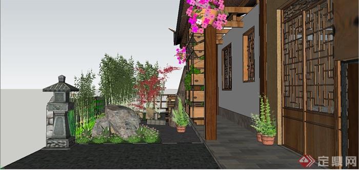 某中式白族特色民宿住宅庭院景观规划设计SU模型(11)