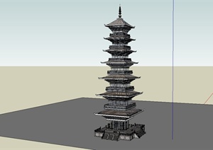 某古典中式风格四角塔建筑设计SU(草图大师)模型