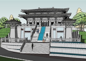 某古典中式唐风山地纪念馆建筑设计SU(草图大师)模型
