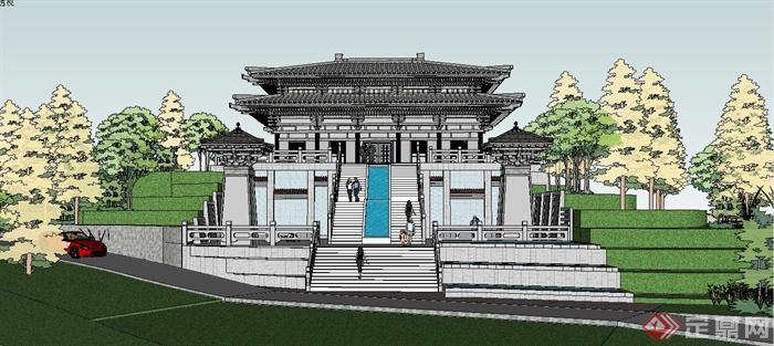 某古典中式唐风山地纪念馆建筑设计SU模型(3)