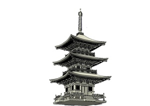 精细古建塔结构建筑设计SU(草图大师)模型