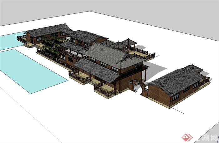 现代中式风格田园农庄建筑设计su模型(2)