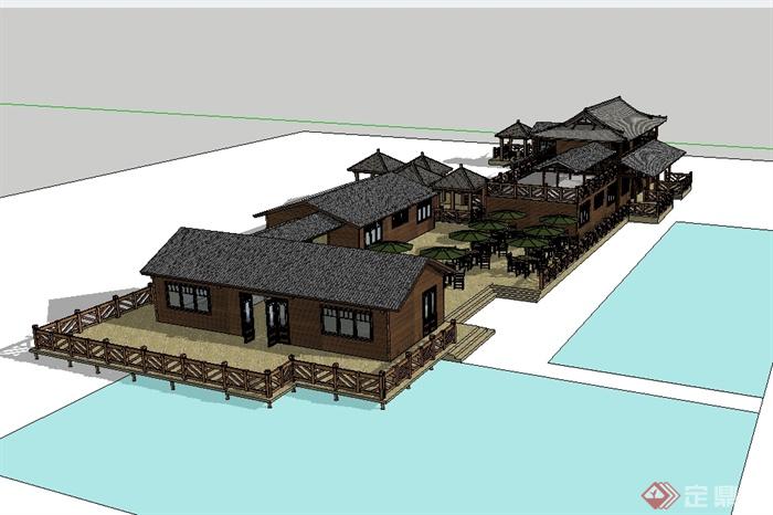 现代中式风格田园农庄建筑设计su模型(3)
