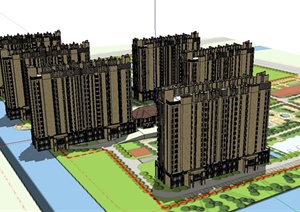 新古典风格详细居住小区高层建筑楼设计SU(草图大师)模型