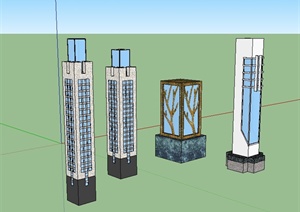 四种现代风格景观灯柱设计SU(草图大师)模型