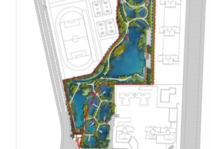 某滨水城市内部带状湿地公园设计psd彩平图