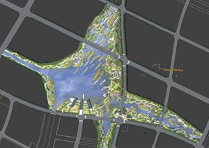 现代风格详细高清湿地公园PSD总平面图