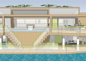 现代简约水中别墅住宅建筑设计SU(草图大师)模型