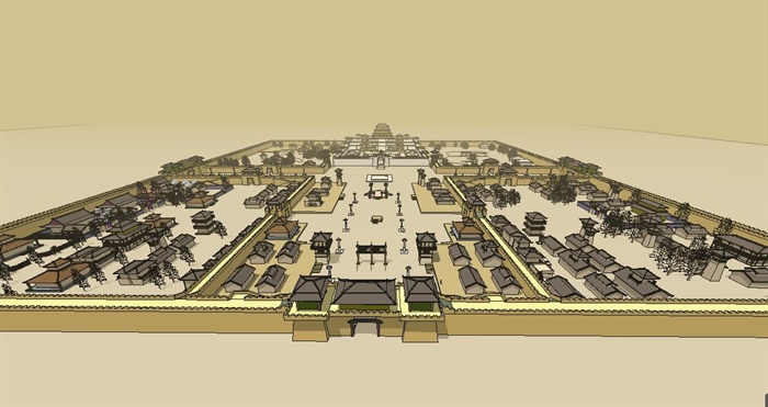 咸阳古城建筑设计su模型
