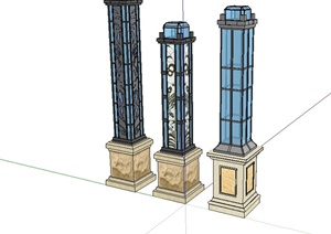 三个不同的景观灯柱设计SU(草图大师)模型