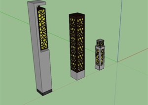 现代三种不同的景观灯柱设计SU(草图大师)模型