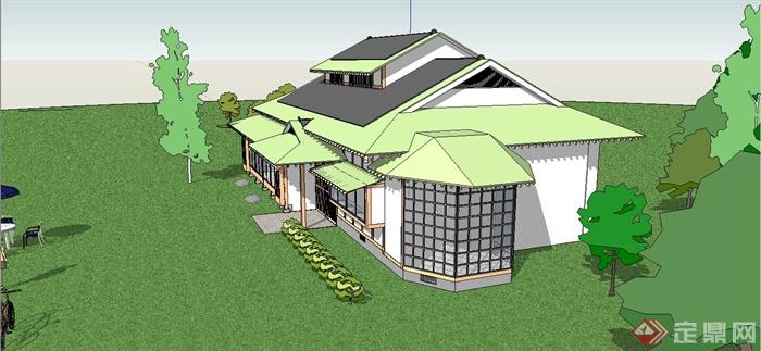 某日式风格独栋别墅住宅建筑设计SU模型(2)