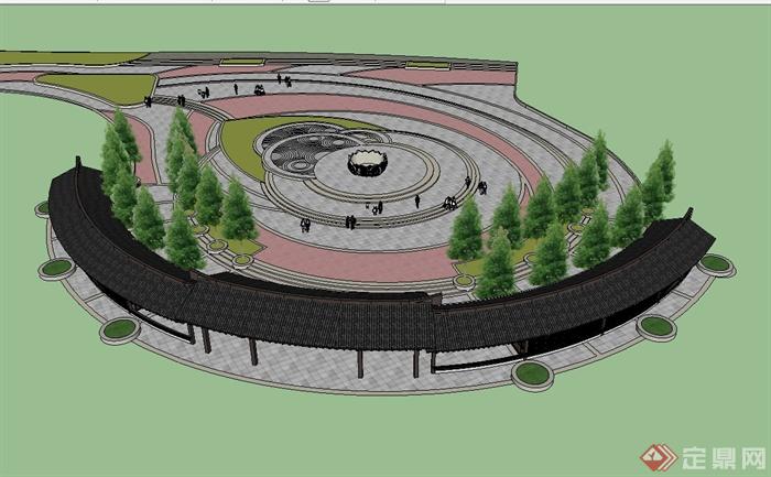 某现代中式风格详细广场景观设计su模型(2)