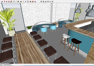 两个现代咖啡休闲吧室内设计SU(草图大师)模型