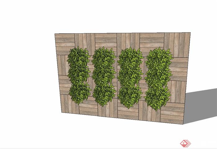 现代风格木质墙体立体绿化设计SU模型(3)