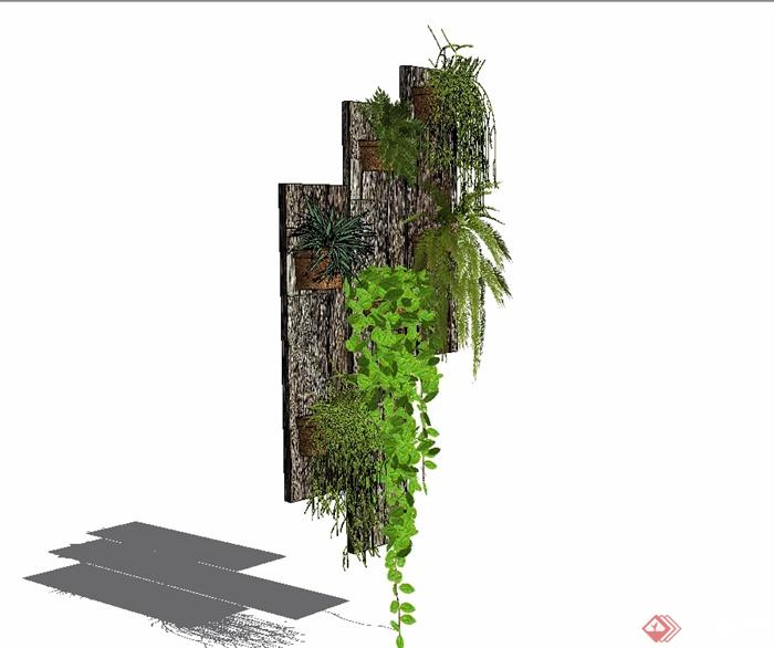 现代风格庭院墙体立体绿化设计SU模型(1)