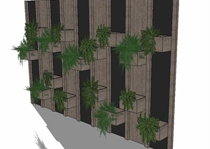 现代风格园林景观景墙立体绿化设计SU(草图大师)模型