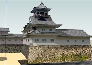 日式风格富山城古建筑设计SU(草图大师)模型