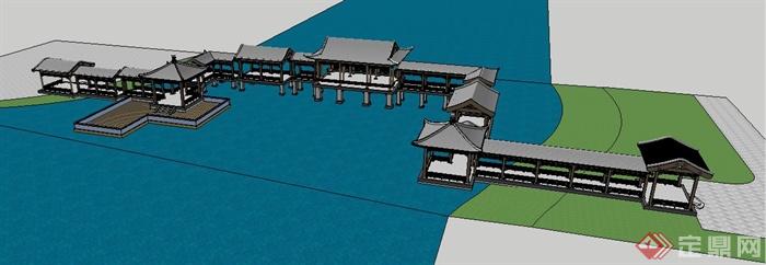 某古典中式风格亭廊组合su模型(4)