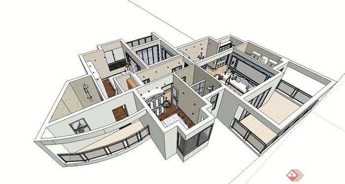 欧式风格住宅室内空间设计su模型(3)