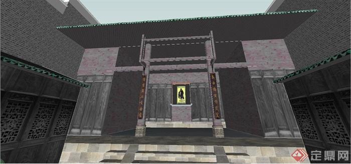 某古典中式风格明清古宅公祠建筑设计SU模型(2)