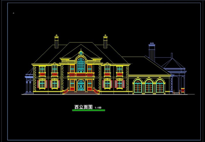 法式豪宅大独栋别墅单体设计su模型（附高清效果图 CAD建筑平、剖面图）