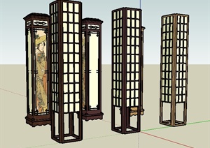 6款中式风格室内灯柱设计SU(草图大师)模型