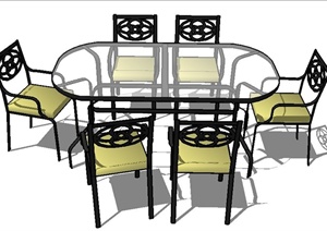 现代六人座餐桌椅SU(草图大师)模型