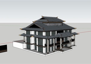 古典中式风格多层别墅建筑设计SU(草图大师)模型