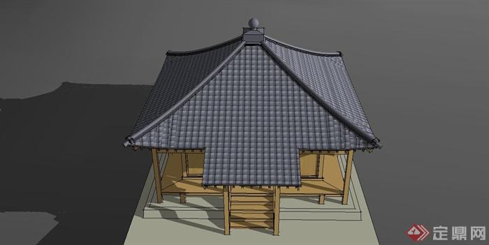 某简约古典中式风格寺庙建筑设计SU模型(3)