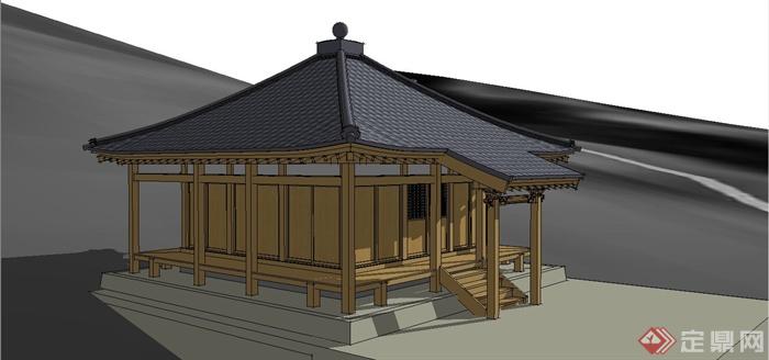 某简约古典中式风格寺庙建筑设计SU模型(2)