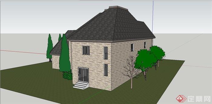 某法式独栋别墅住宅建筑设计SU模型(3)